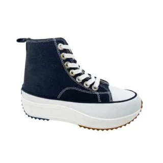 Bota de lona con doble piso estilo basket negra