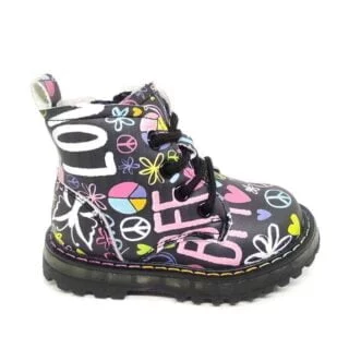Bota estilo militar con dibujos hippis y luz en la suela Bubble Kids